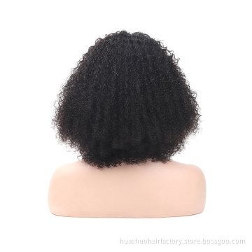 180% Density Side Part Remy Indian Human Hair Cheap Black Short Big Afro Puff Kinky Twist Full Lace Wig